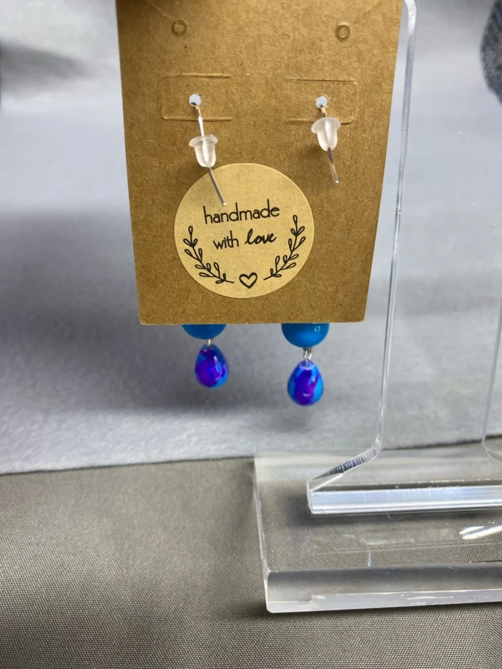 ⭐️HANDMADE Blue & Purple Bead Dangle Earrings - Women Jewelry